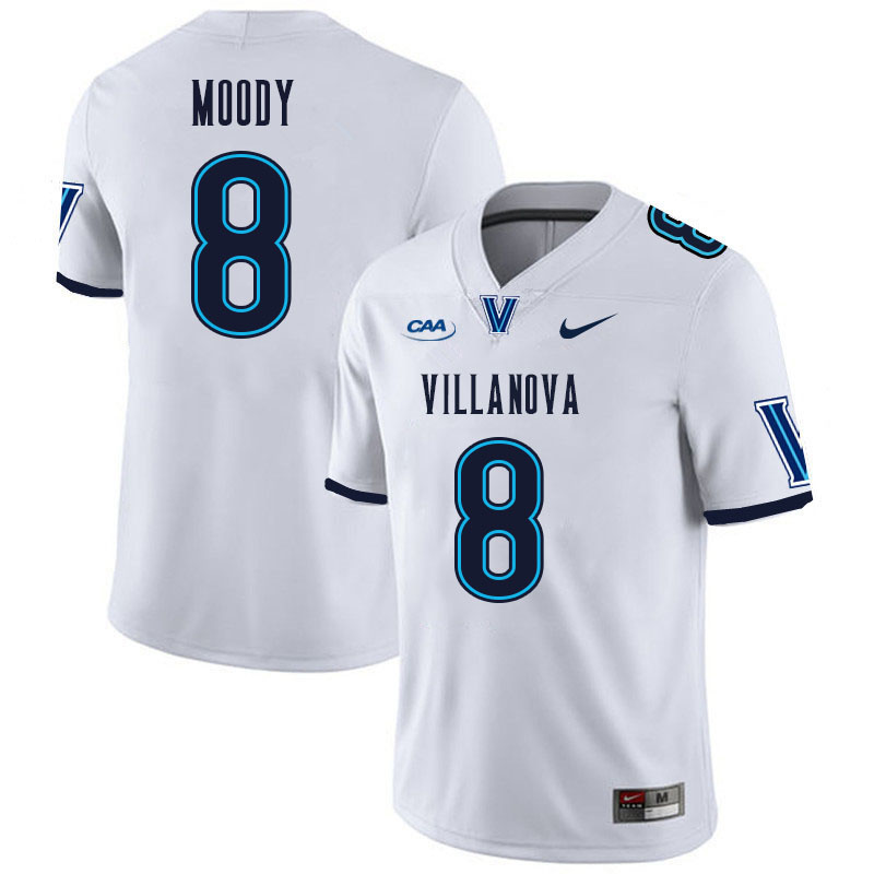 Men #8 Kaleb Moody Villanova Wildcats College Football Jerseys Stitched Sale-White